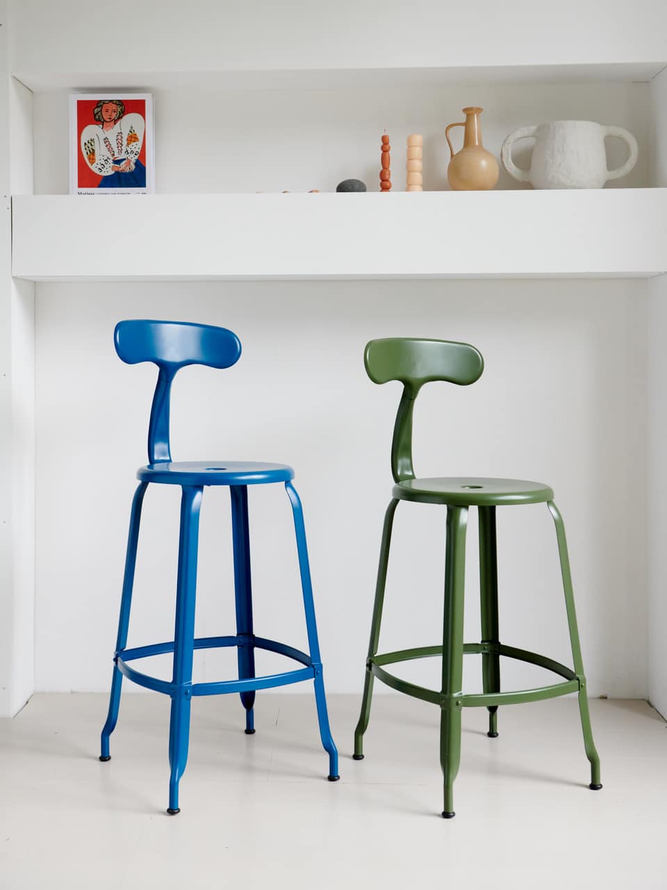 Nicolle metal chair 65-cm height in olive green and matte blue – Nicolle kitchen chairs