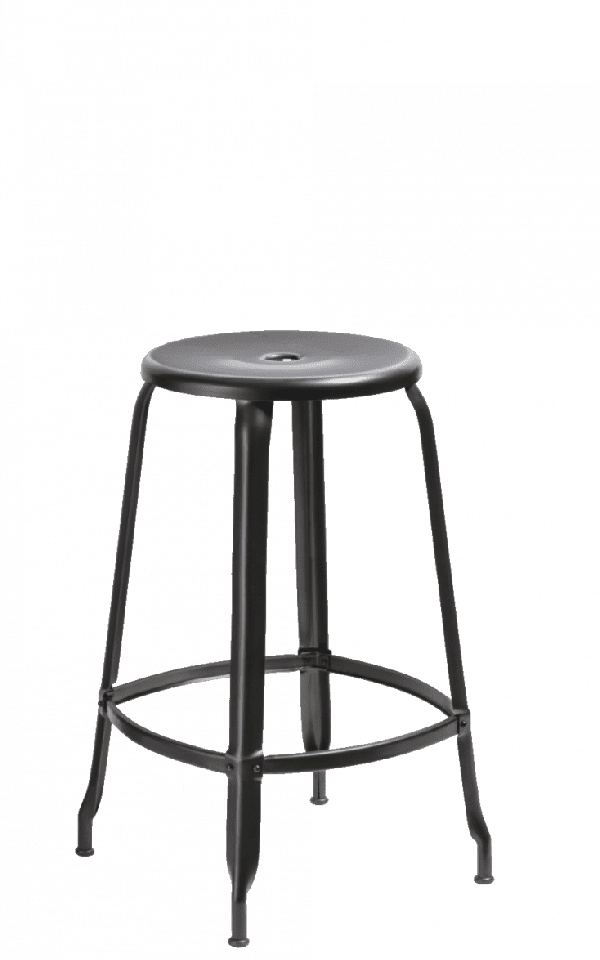 Chaises Nicolle metal stool with patina finish, 26-inch height, made in France.